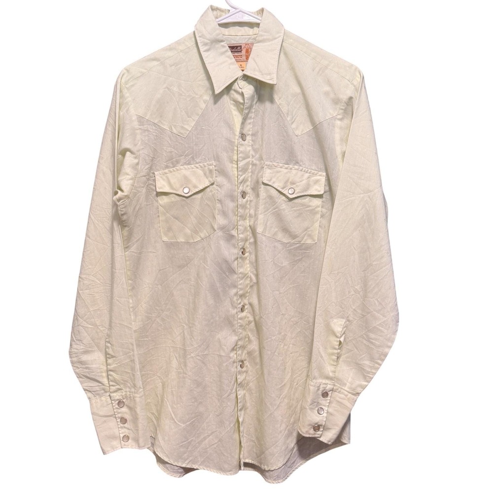 Medalla Vaquero Mens‎ Vintage Western Pearl Snap Shirt Off White Dobby 15-15.5 M